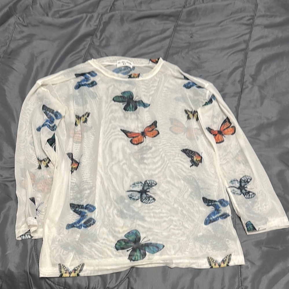 Butterfly Print Sheer White Camisole